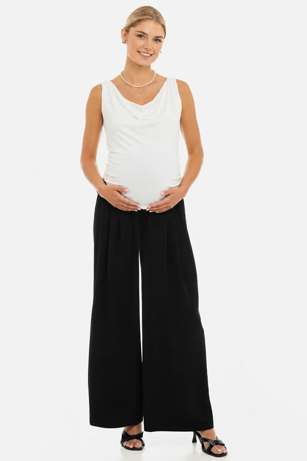 Elegante zwangerschapsbroek van crêpe georgette met fijne plooien - zwart