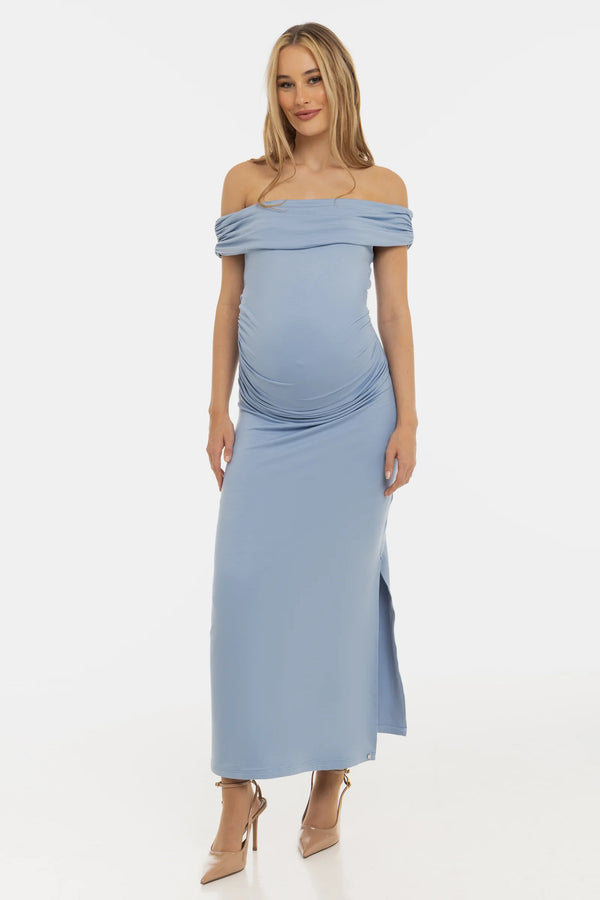 Feestelijke zwangerschapsjurk met plooien - babyblauw