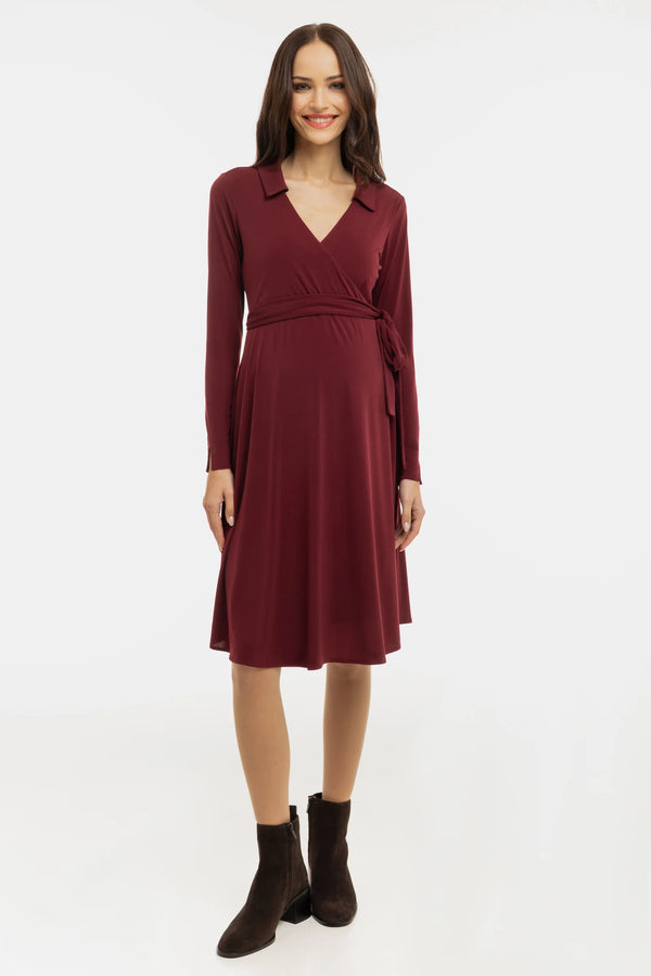 Luchtige zwangerschaps- en voedingsjurk met overslag - Kers