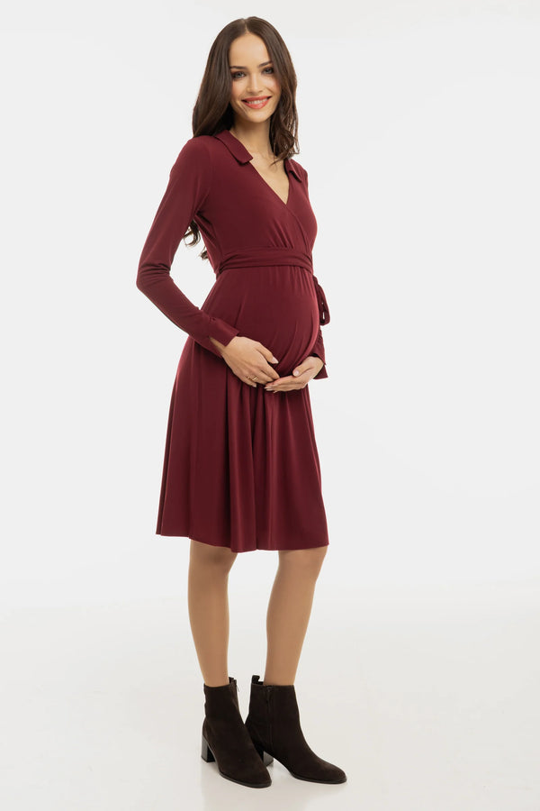 Luchtige zwangerschaps- en voedingsjurk met overslag - Kers