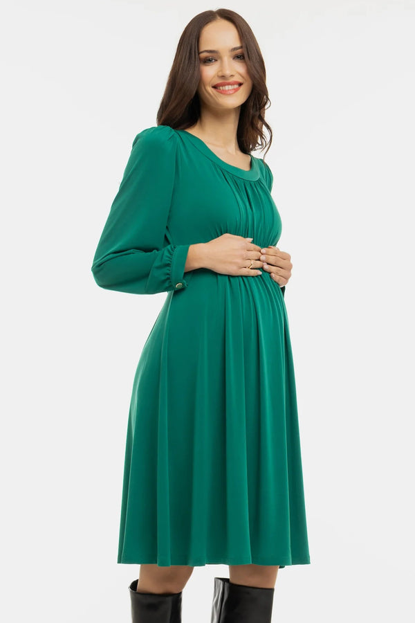 Elegante zwangerschapsjurk met geplooide details - smaragdgroen