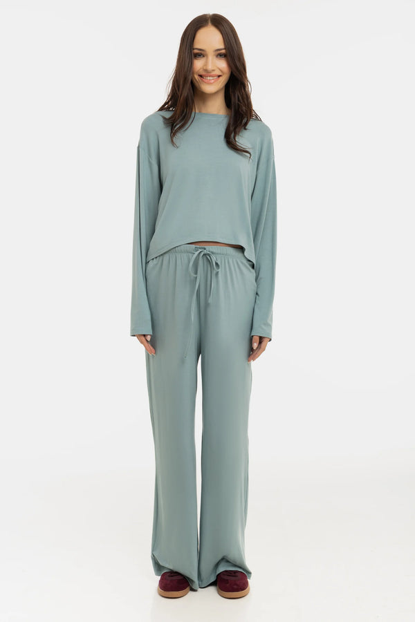 Uitlopende zwangerschapsbroek van Tencel™ modal - saliegroen