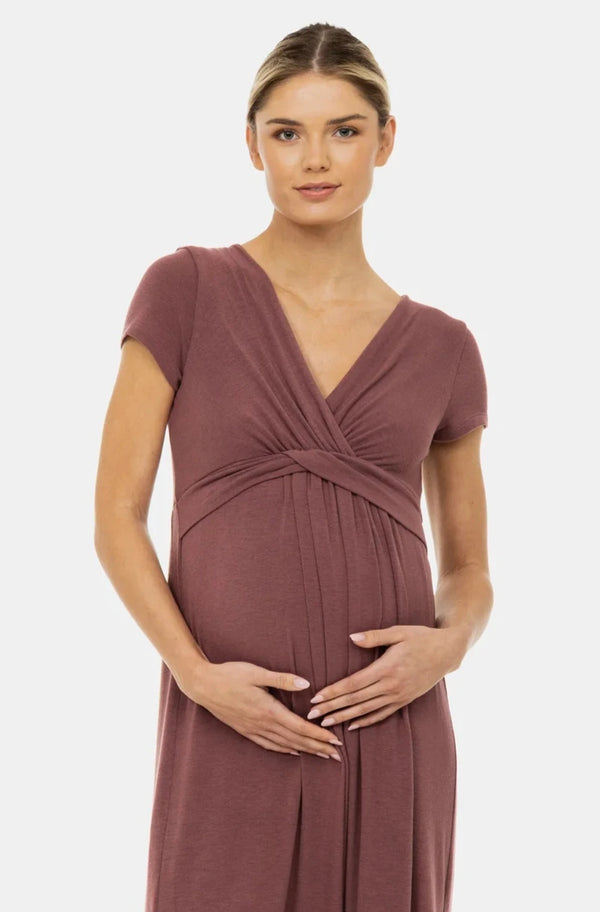 Zwangerschaps- en voedingsjurk met decoratieve tailleband – Mauve