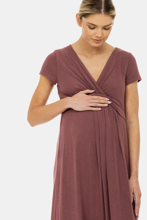 Zwangerschaps- en voedingsjurk met decoratieve tailleband – Mauve