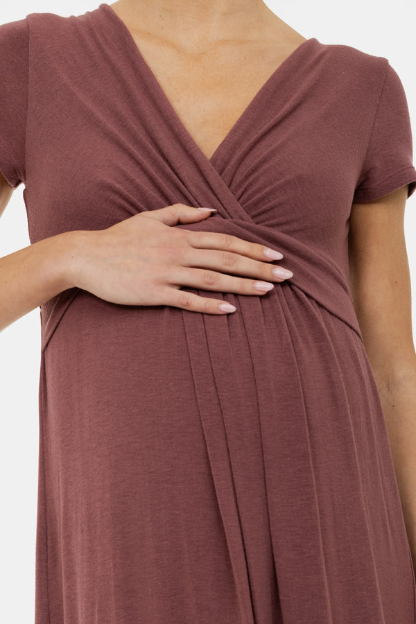 Zwangerschaps- en voedingsjurk met decoratieve tailleband – Mauve