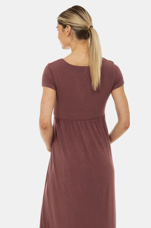 Zwangerschaps- en voedingsjurk met decoratieve tailleband – Mauve