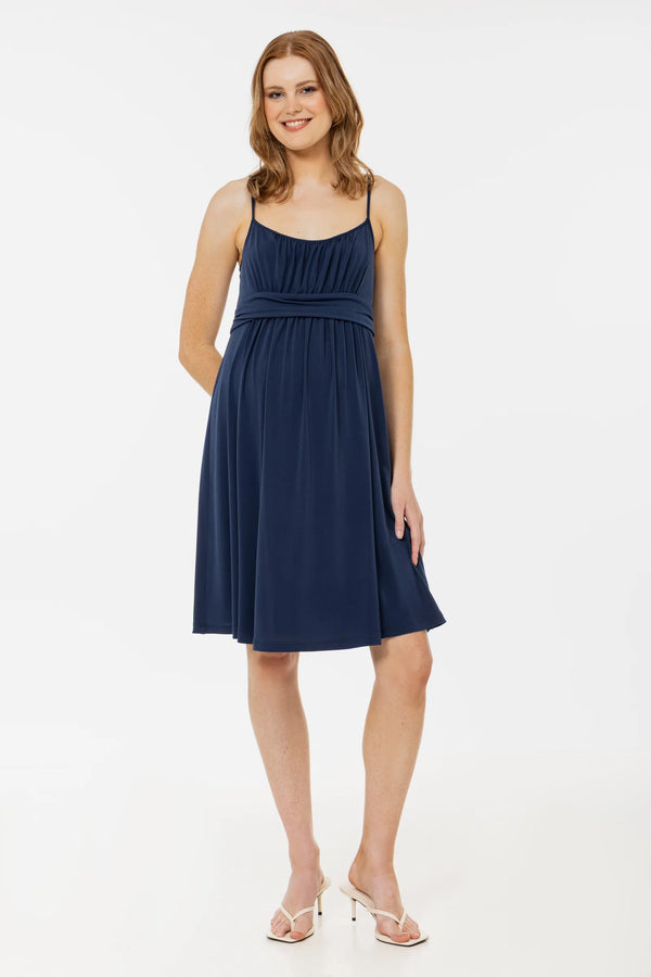 Elegante zwangerschapsjurk met smalle bandjes - blauw