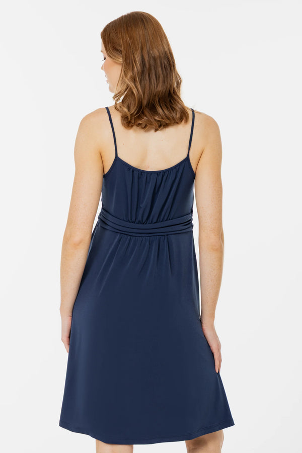 Elegante zwangerschapsjurk met smalle bandjes - blauw