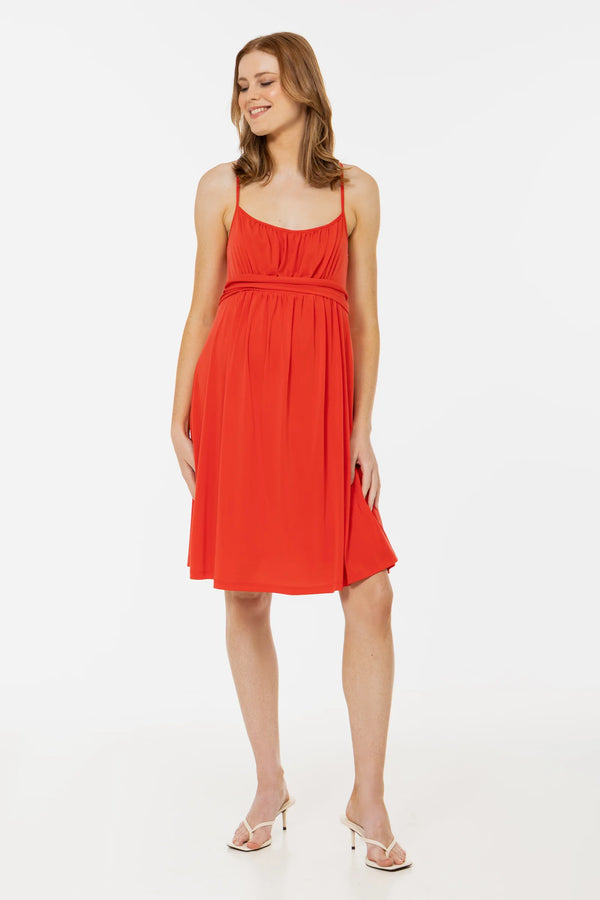 Elegante zwangerschapsjurk met smalle bandjes - coral