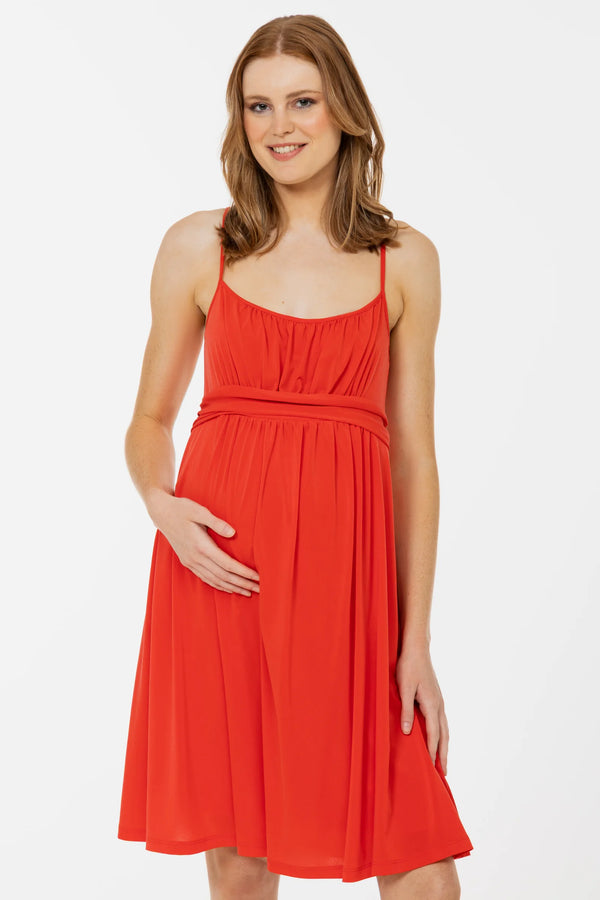 Elegante zwangerschapsjurk met smalle bandjes - coral