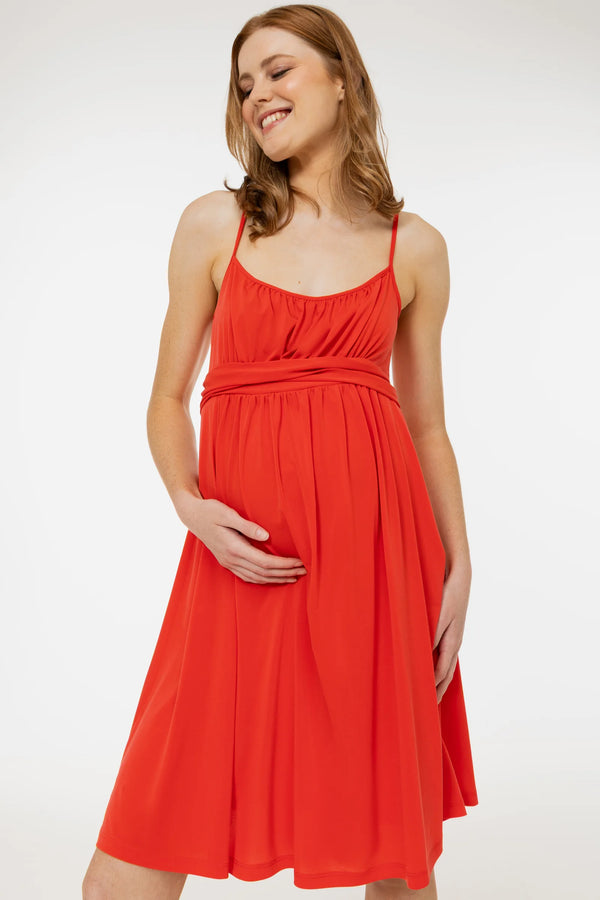 Elegante zwangerschapsjurk met smalle bandjes - coral