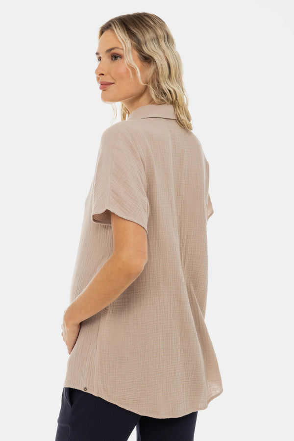 Katoenen zwangerschaps- en borstvoedingsblouse - beige