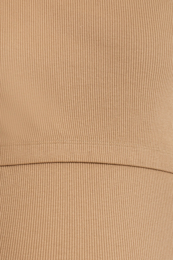 Katoenen ribtricot zwangerschaps- en voedingsjurk - powder