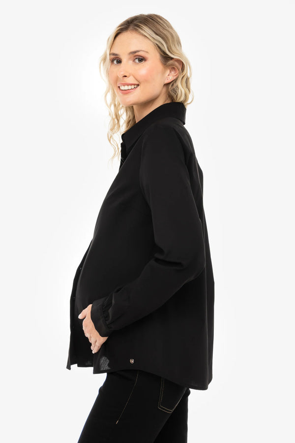 Essential katoenen zwangerschaps- en voedingsshirt – zwart