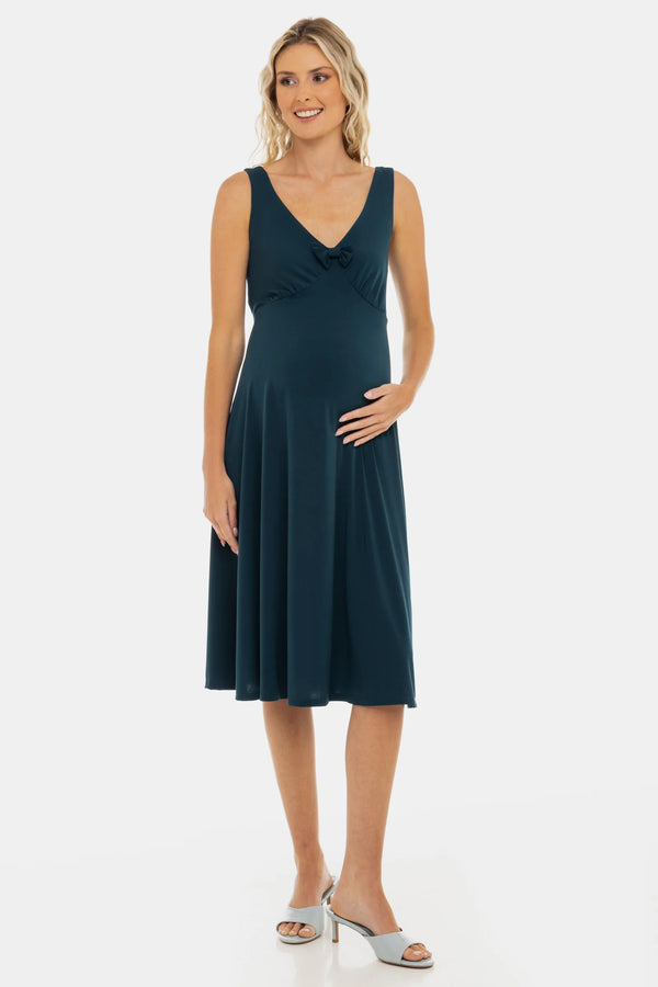 Luchtige zwangerschapsjurk met plooien en strikdetail – teal