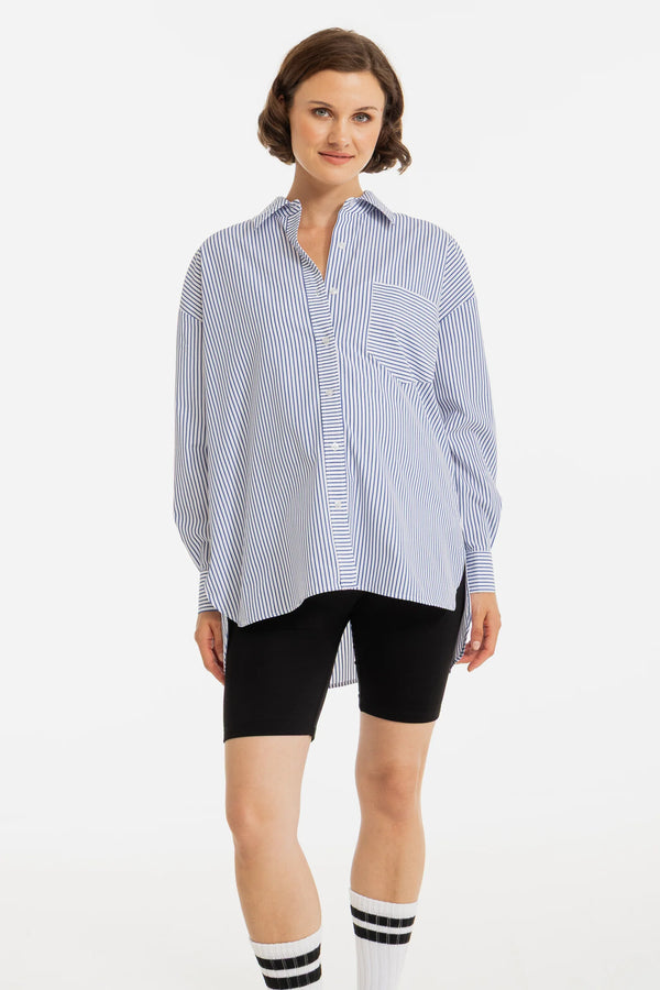 Oversized gestreept katoenen zwangerschaps- en voedingsshirt