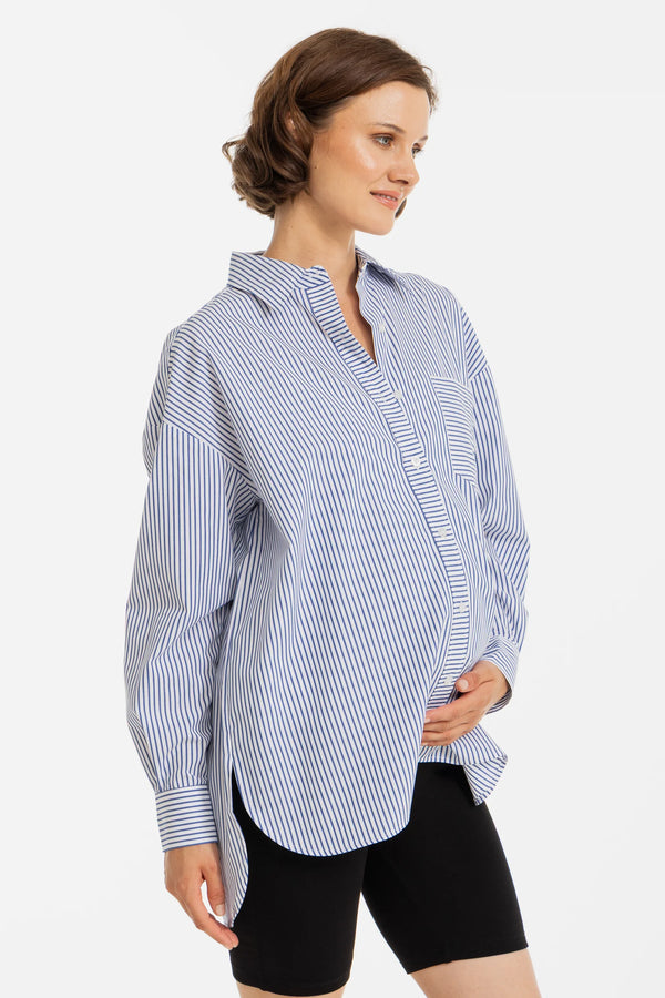 Oversized gestreept katoenen zwangerschaps- en voedingsshirt