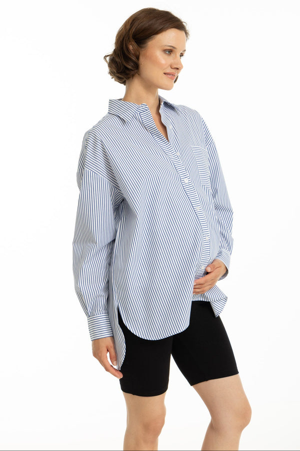 Oversized gestreept katoenen zwangerschaps- en voedingsshirt