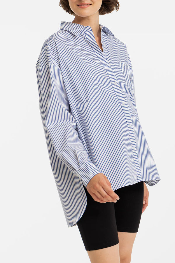 Oversized gestreept katoenen zwangerschaps- en voedingsshirt