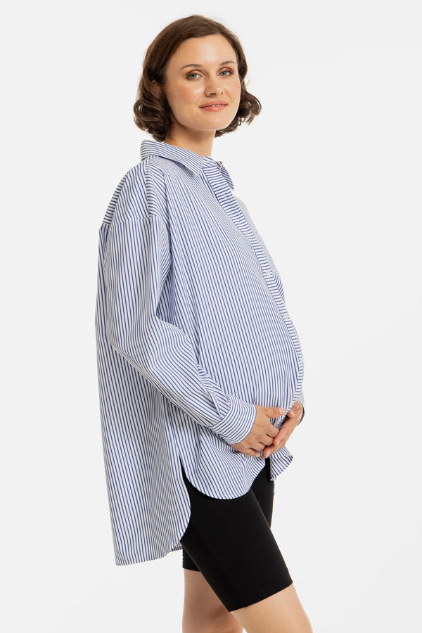 Oversized gestreept katoenen zwangerschaps- en voedingsshirt