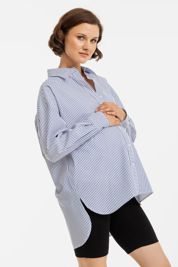 Oversized gestreept katoenen zwangerschaps- en voedingsshirt