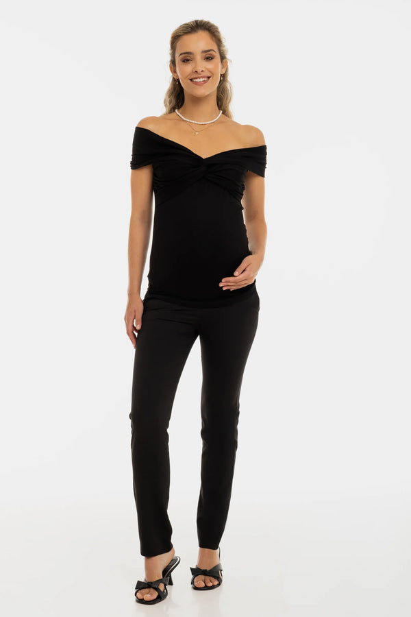 Elegante zwangerschapsblouse met knoopdetail – zwart