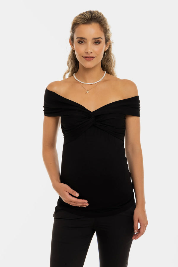 Elegante zwangerschapsblouse met knoopdetail – zwart
