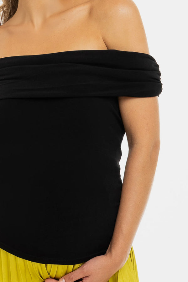 Elegante zwangerschapsblouse met off-shoulder – zwart
