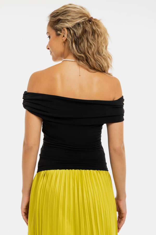 Elegante zwangerschapsblouse met off-shoulder – zwart