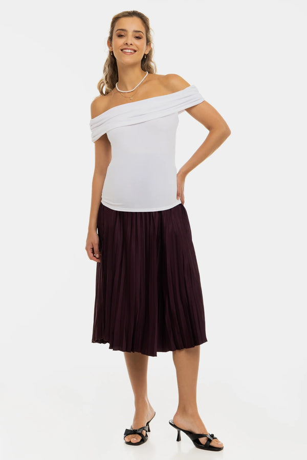 Elegante zwangerschapsblouse met off-shoulder – wit