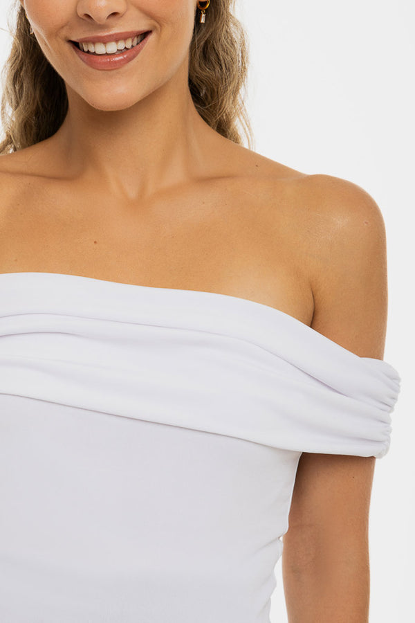 Elegante zwangerschapsblouse met off-shoulder – wit