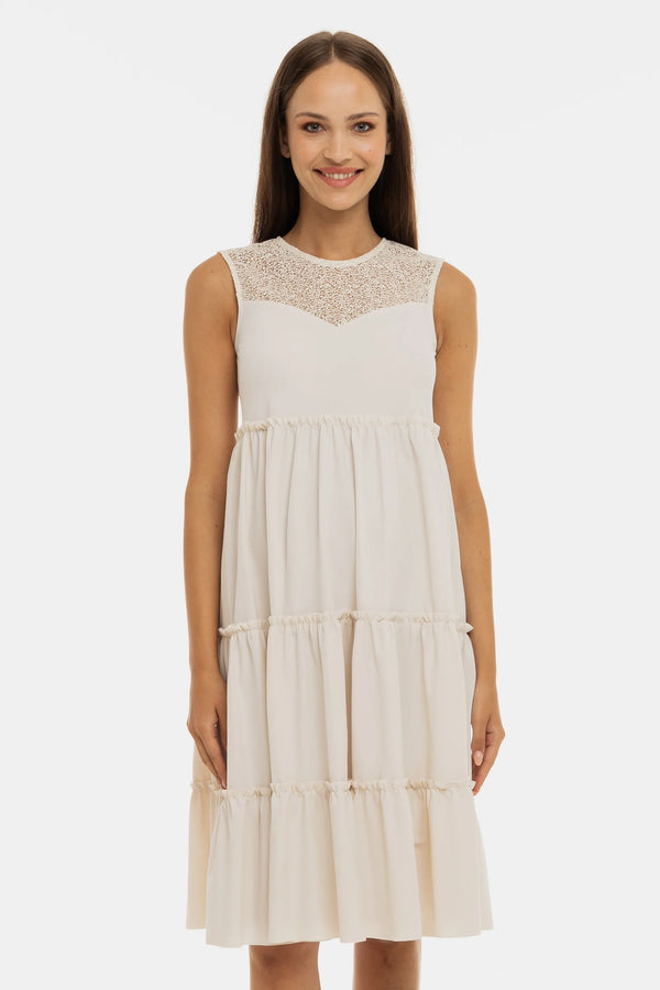 Zwangerschapsjurk met kanten details – ecru