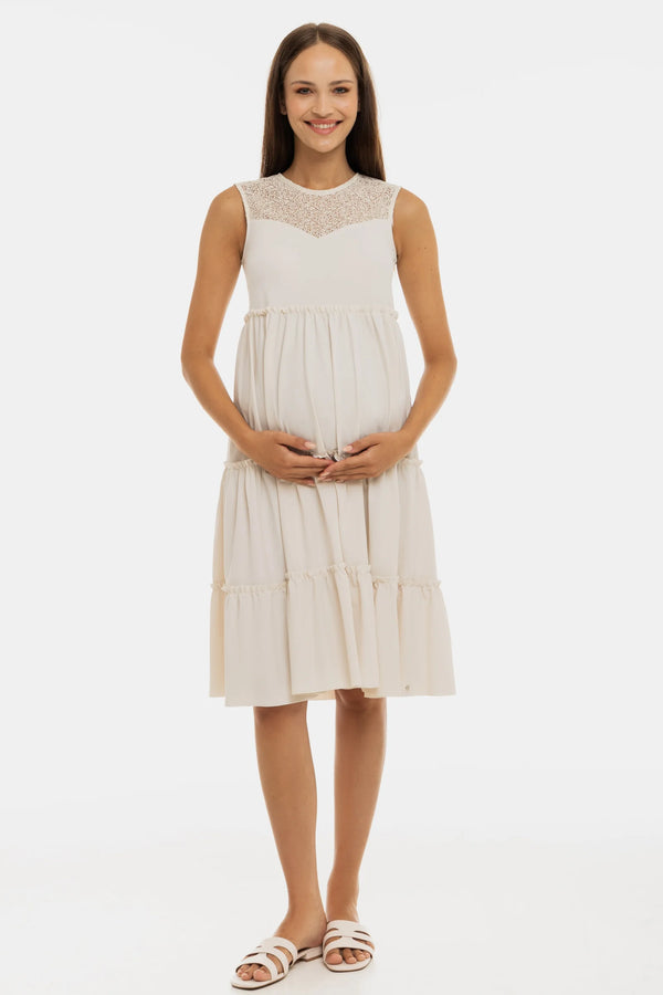 Zwangerschapsjurk met kanten details – ecru