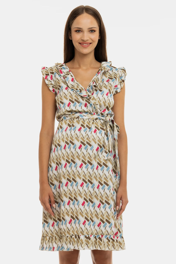 Satijnen zwangerschaps- en voedingsjurk met volants