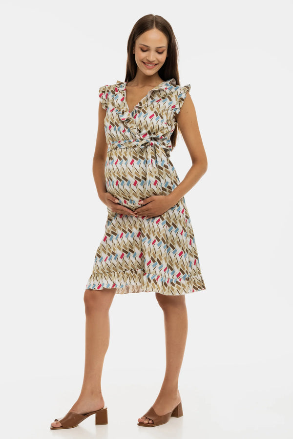 Satijnen zwangerschaps- en voedingsjurk met volants