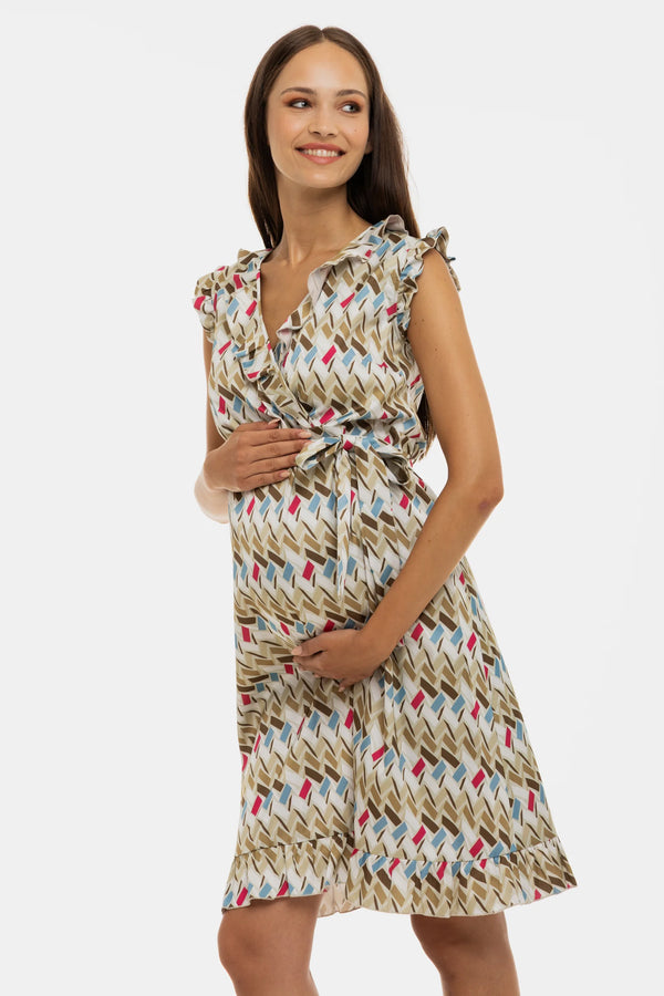 Satijnen zwangerschaps- en voedingsjurk met volants