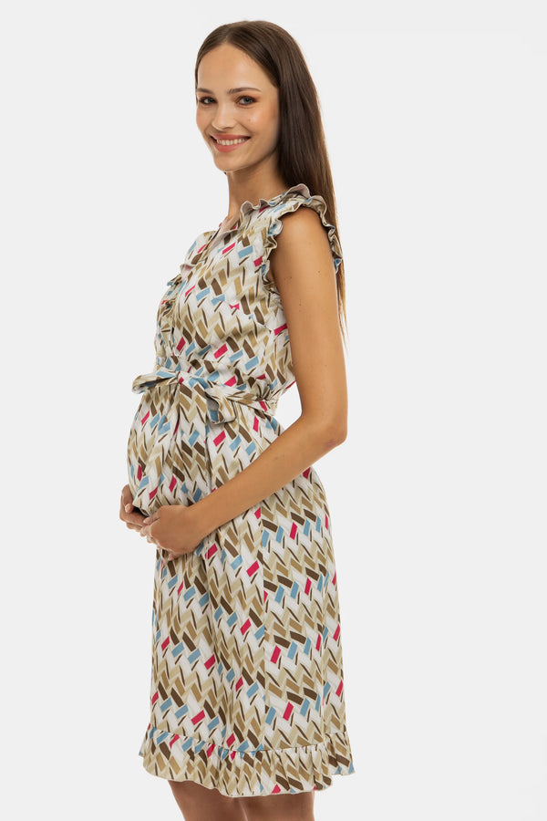 Satijnen zwangerschaps- en voedingsjurk met volants