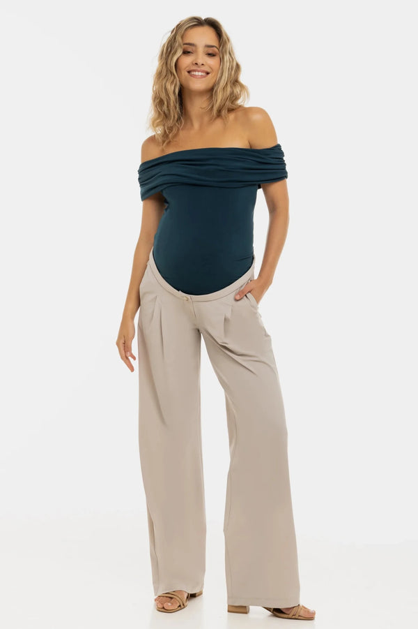 Elegante zwangerschapsblouse met off-shoulder – teal