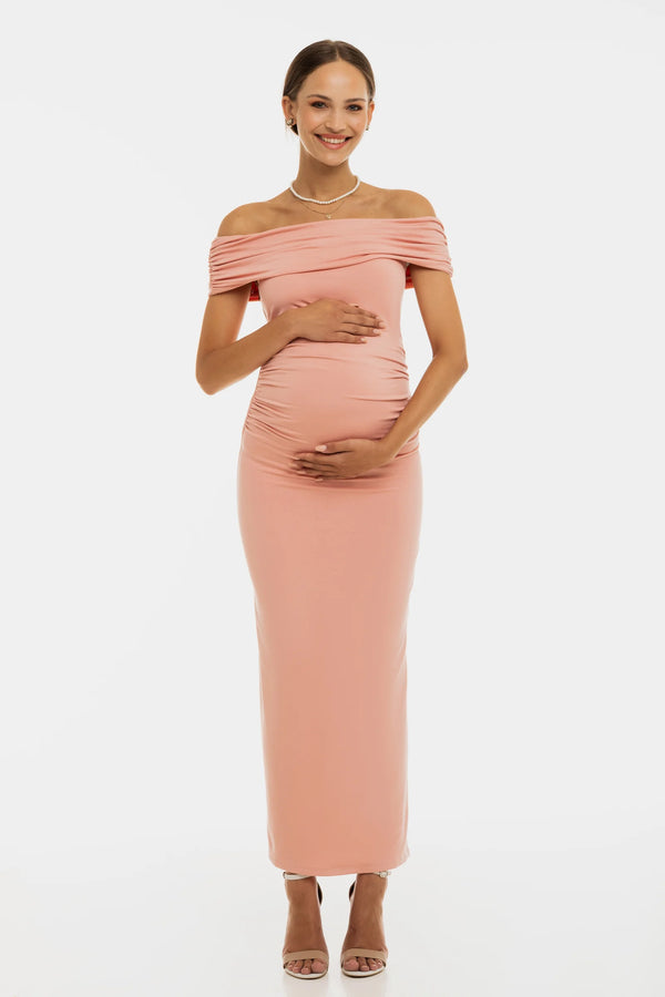 Feestelijke zwangerschapsjurk met plooien – oudroze