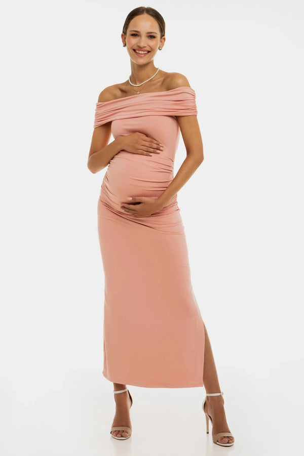 Feestelijke zwangerschapsjurk met plooien – oudroze