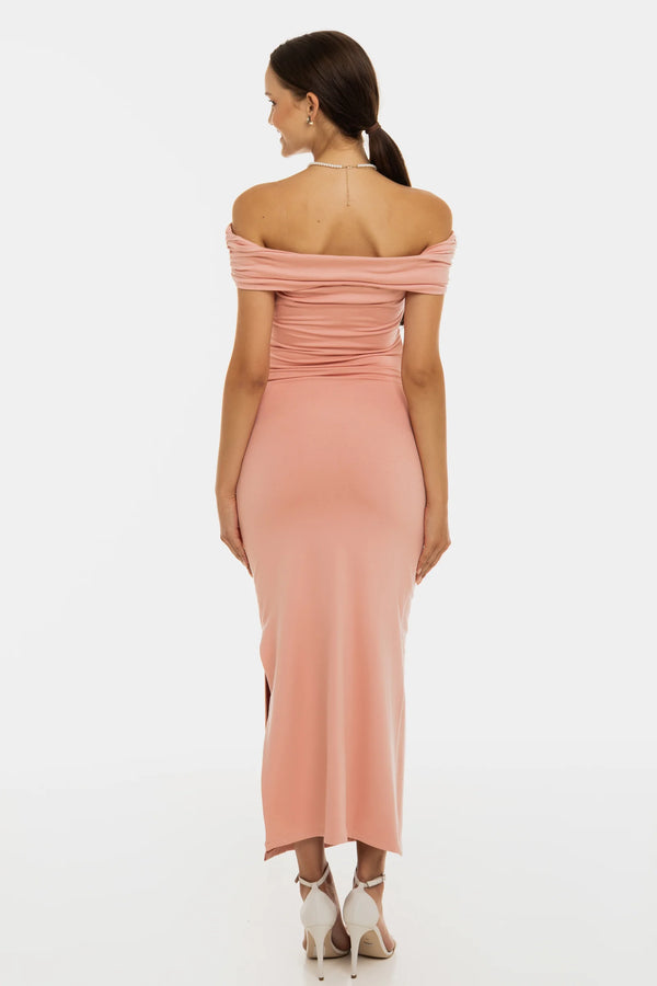 Feestelijke zwangerschapsjurk met plooien – oudroze