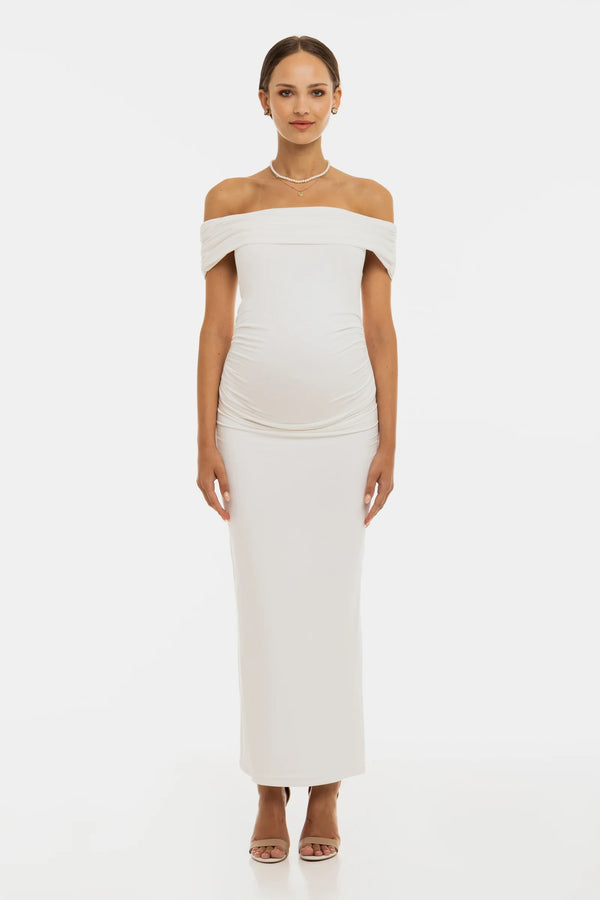 Lange zwangerschaps­trouwjurk met plooien