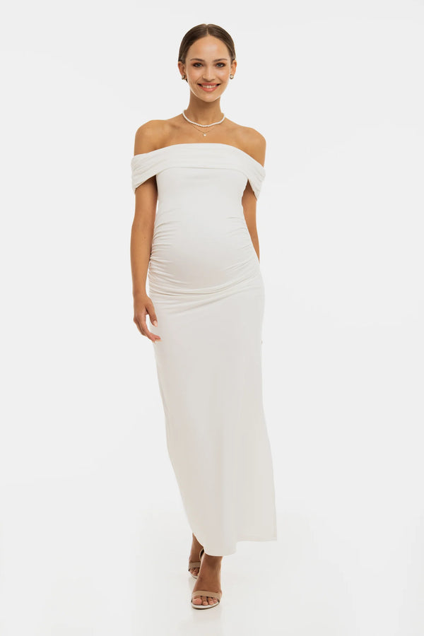 Lange zwangerschaps­trouwjurk met plooien