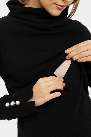 Zwarte zwangerschaps- en voedingstrui met wijde col
