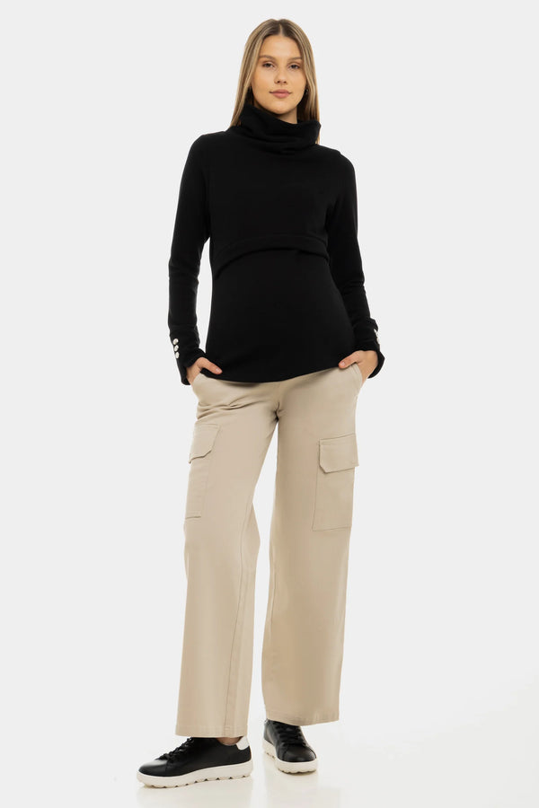 Wijde katoenen cargo zwangerschapsbroek - sand