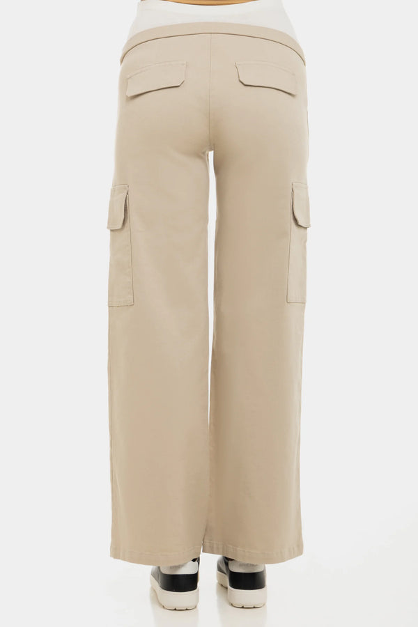 Wijde katoenen cargo zwangerschapsbroek - sand
