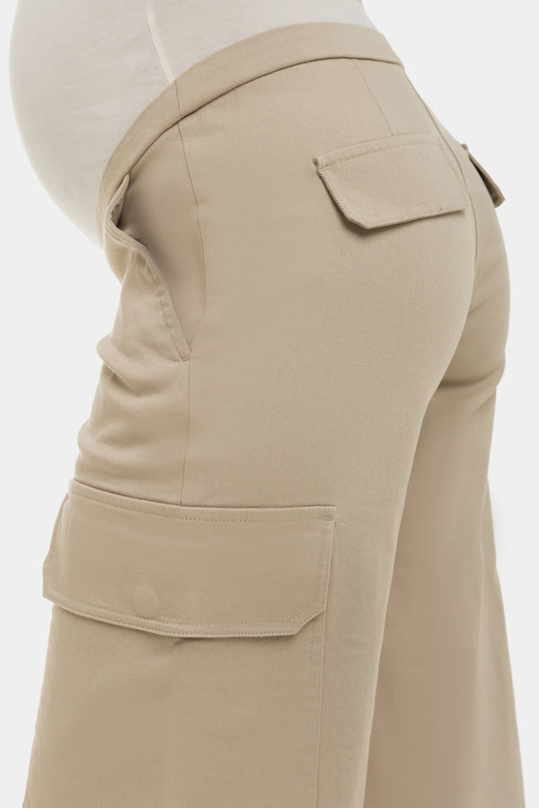 Wijde katoenen cargo zwangerschapsbroek - sand