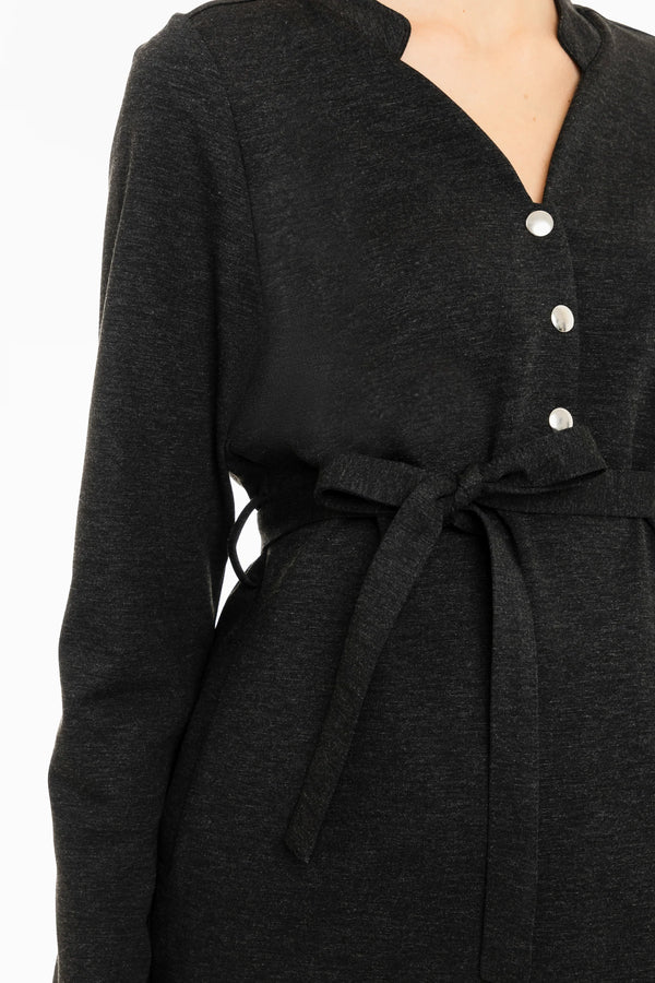 Stretch zwangerschaps- en voedingsjurk - grijs gemêleerd