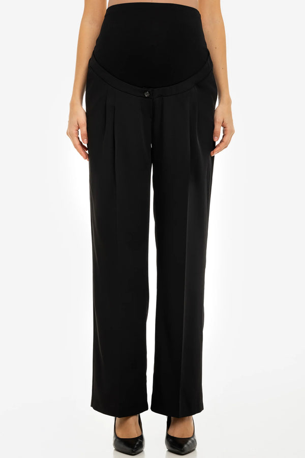 Crêpe wijde zwangerschapsbroek met plooien - zwart