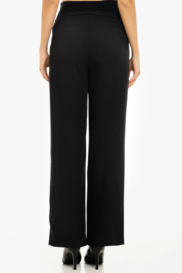 Crêpe wijde zwangerschapsbroek met plooien - zwart